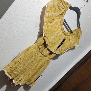 Lulu's Mustard Off-Shoulder Dress with White Accents